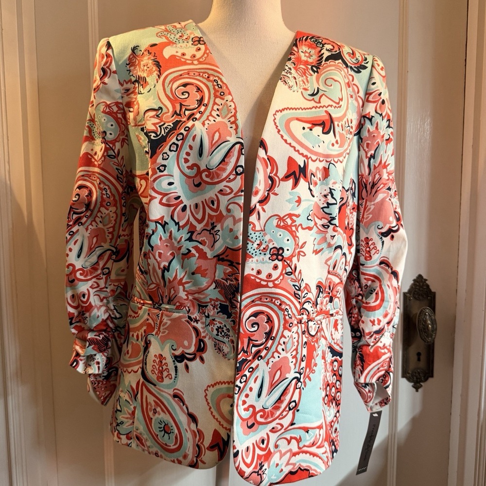 Preston & York Paisley Blazer Jacket‎ Size 10 NWT Mint Coral